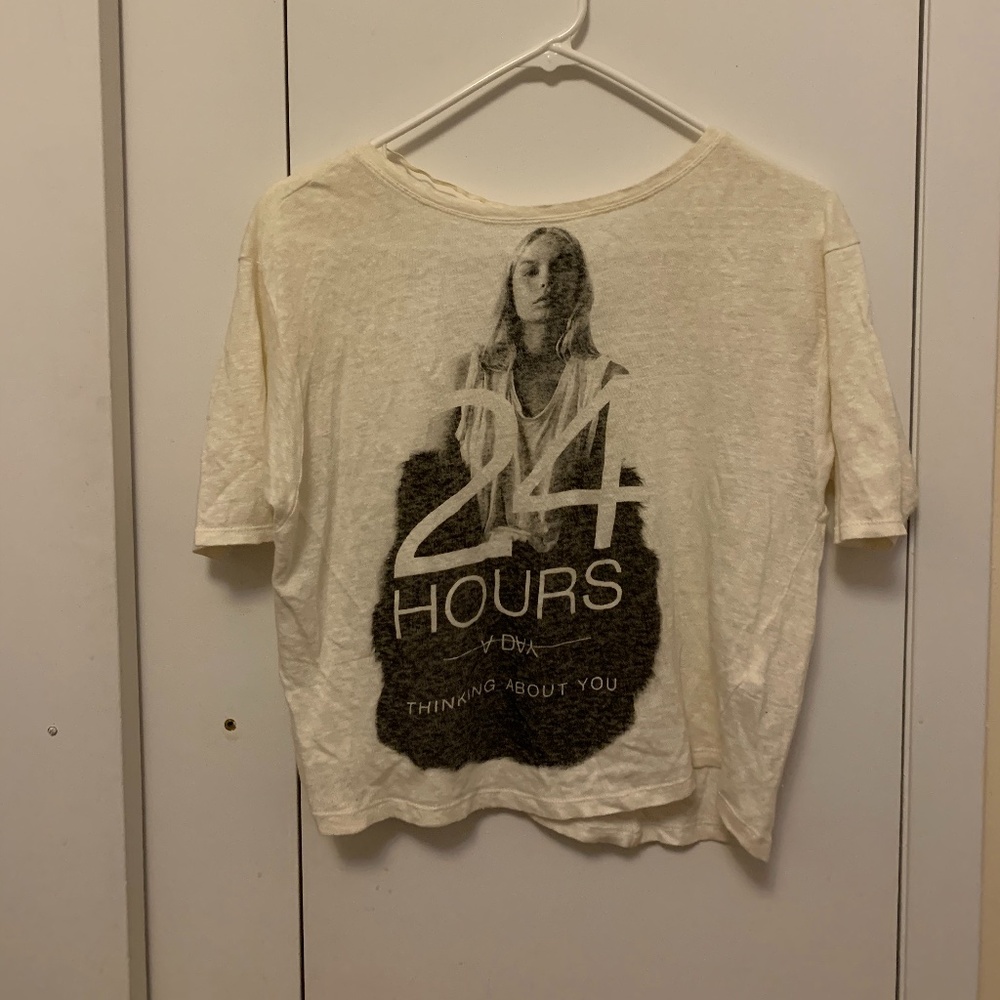 ZARA White Graphic Linen Crop Top Size S